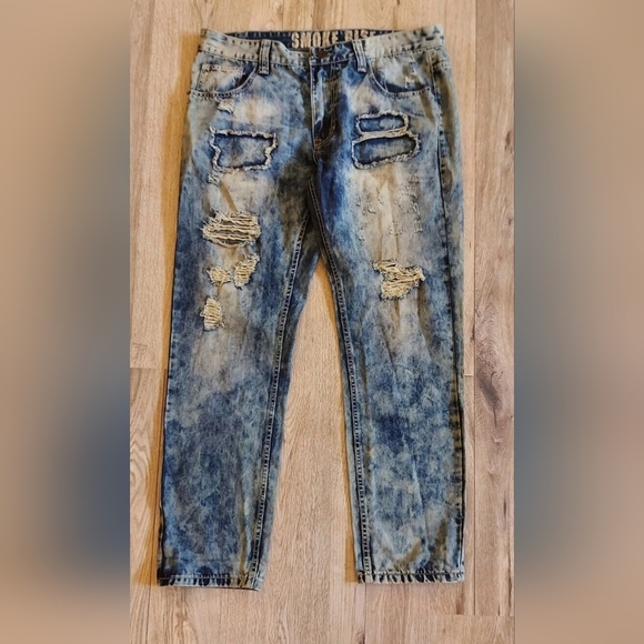 Smoke Rise Men's Size 38x 32 Blue Denim Distressed Cotton Blend 5 Pocket Jeans - Picture 1 of 8